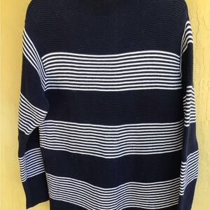 Jones NY Pullover Tunic Sweater Size Medium  Navy & White Stripe Cotton Knit